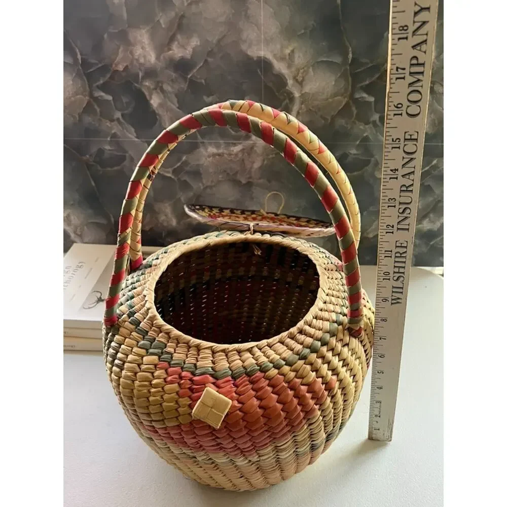 Handwoven Large Basket with Lid Double Handles